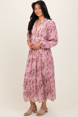 Pink Floral Lace Trim Maxi Dress