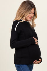 Black Mock Neck Contrast Piping Maternity Sweater