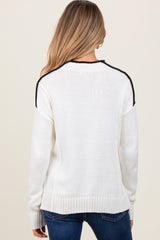 Ivory Mock Neck Contrast Piping Maternity Sweater