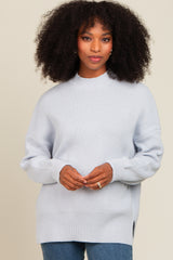 Light Blue Mock Neck Basic Sweater