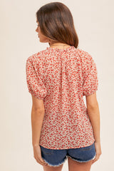 Blush Tie Detail Short Sleeves Floral Print Top