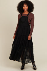 Black Overall Crochet Lace Tiered Dress