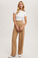 Taupe Pleated Wide Trouser Pants