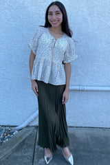 Ivory Taupe Ditsy Floral Blouse