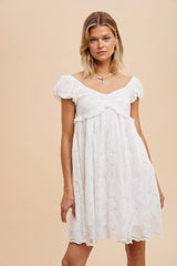 White Floral Lace Embroidered Puff Sleeve Maternity Dress