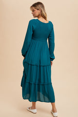 Emerald Smocked Tiered Midi Dress