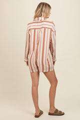 Camel Striped Button Down Romper