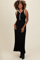 Black Ribbed Knit Button Detail Sleeveless Maternity Maxi Dress