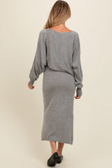 Heather Grey Knit Asymmetrical Top Midi Skirt Maternity Set