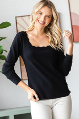 Black Scallop Hem Square Neck Maternity Sweater