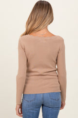 Beige Scallop Hem Square Neck Maternity Sweater