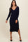 Navy Ribbed Knit Side Slit Midi Dress