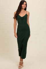 Forest Green Knit Front Tie Detail Maxi Dress