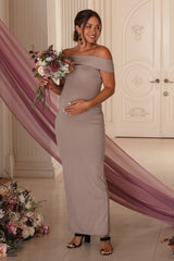 Beige Strapless Low Back Maternity Maxi Dress