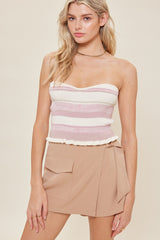 Pink Multi Ribbed Sweater Crop Tube Top In Pretty Pastel