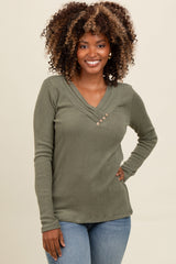 Light Olive V-Neck Long Sleeve Maternity Top