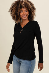 Black V-Neck Long Sleeve Top