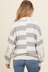 Heather Grey Striped Polo Maternity Sweater