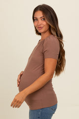 Mocha Puff Sleeve Maternity Top