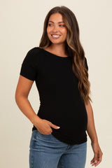 Black Puff Sleeve Maternity Top