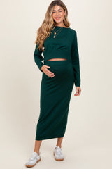 Forest Green Knit Midi Skirt Sweater Maternity Set