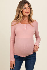 Mauve Lettuce Hem Maternity Henley