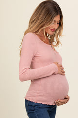 Mauve Lettuce Hem Maternity Henley