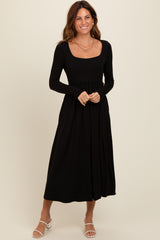 Black Square Neck Long Sleeve Maternity Midi Dress