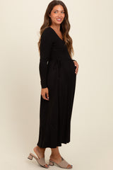 Black Square Neck Long Sleeve Maternity Midi Dress