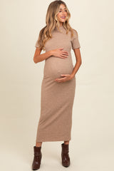 Mocha Knit Short Sleeve Maternity Midi Dress