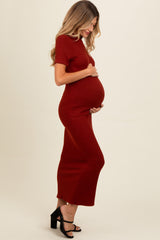 Rust Knit Short Sleeve Maternity Midi Dress