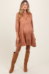 Camel Collared Tiered Maternity Dress