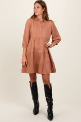 Camel Collared Tiered Maternity Dress