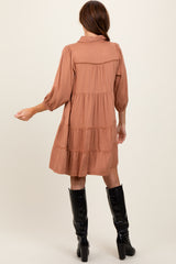 Camel Collared Tiered Dress