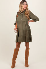 Olive Collared Tiered Maternity Dress