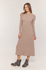 Mocha Ribbed Knit Side Slit Midi Dress