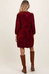 Burgundy Velvet Jacquard Button Up Maternity Dress