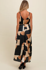 Camel Abstract Print Sash Tie Maternity Maxi Dress