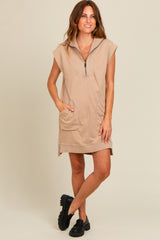 Mocha Zip Up Hooded Sweatshirt Mini Dress