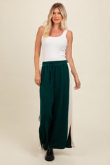 Forest Green Contrast Stripe Side Slit Maternity Pants