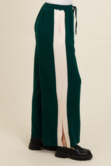 Forest Green Contrast Stripe Side Slit Pants