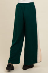 Forest Green Contrast Stripe Side Slit Pants