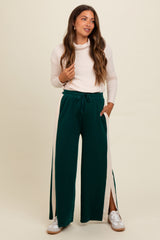 Forest Green Contrast Stripe Side Slit Maternity Pants