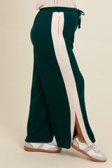 Forest Green Contrast Stripe Side Slit Maternity Pants