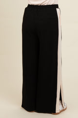 Black Contrast Stripe Side Slit Maternity Pants