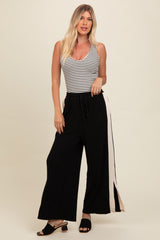 Black Contrast Stripe Side Slit Maternity Pants