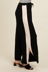 Black Contrast Stripe Side Slit Pants