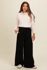 Black Contrast Stripe Side Slit Maternity Pants