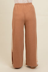 Camel Contrast Stripe Side Slit Maternity Pants