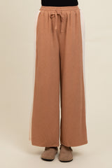 Camel Contrast Stripe Side Slit Pants